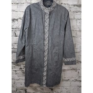 Vintage Y2K Terry Lewis Classic Luxuries‎ Embroidered Denim Duster Coat Women 1X
